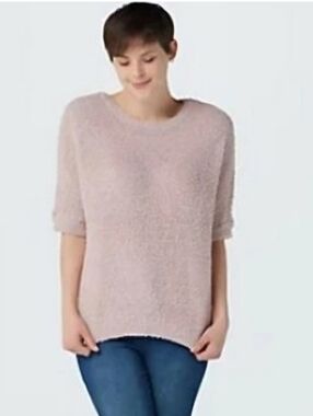 Soft Knit Short-Sleeve Sweater - Blush Pink Sz 2X